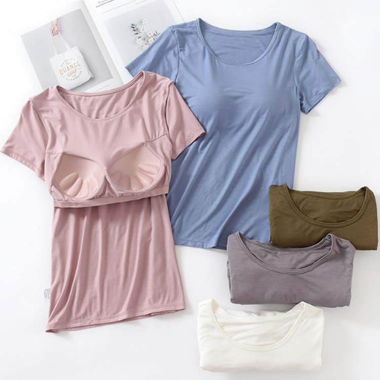 カップ付きTシャツ レディース Tシャツ インナー トップス 半袖tシャツ 締め付けな...