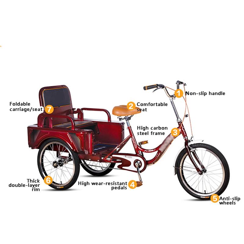 三輪自転車 大人の三輪車 大人の三輪車20in成人自転車高炭素鋼フレーム3輪巡洋艦の...