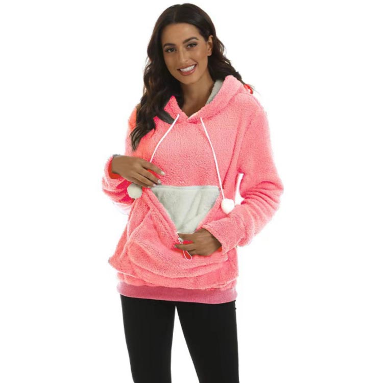 猫 パーカー 抱っこ ポケット ボアフリース 猫耳パーカー カンガルー パーカー ポケット 小動物 子犬 フード付き レディース メ