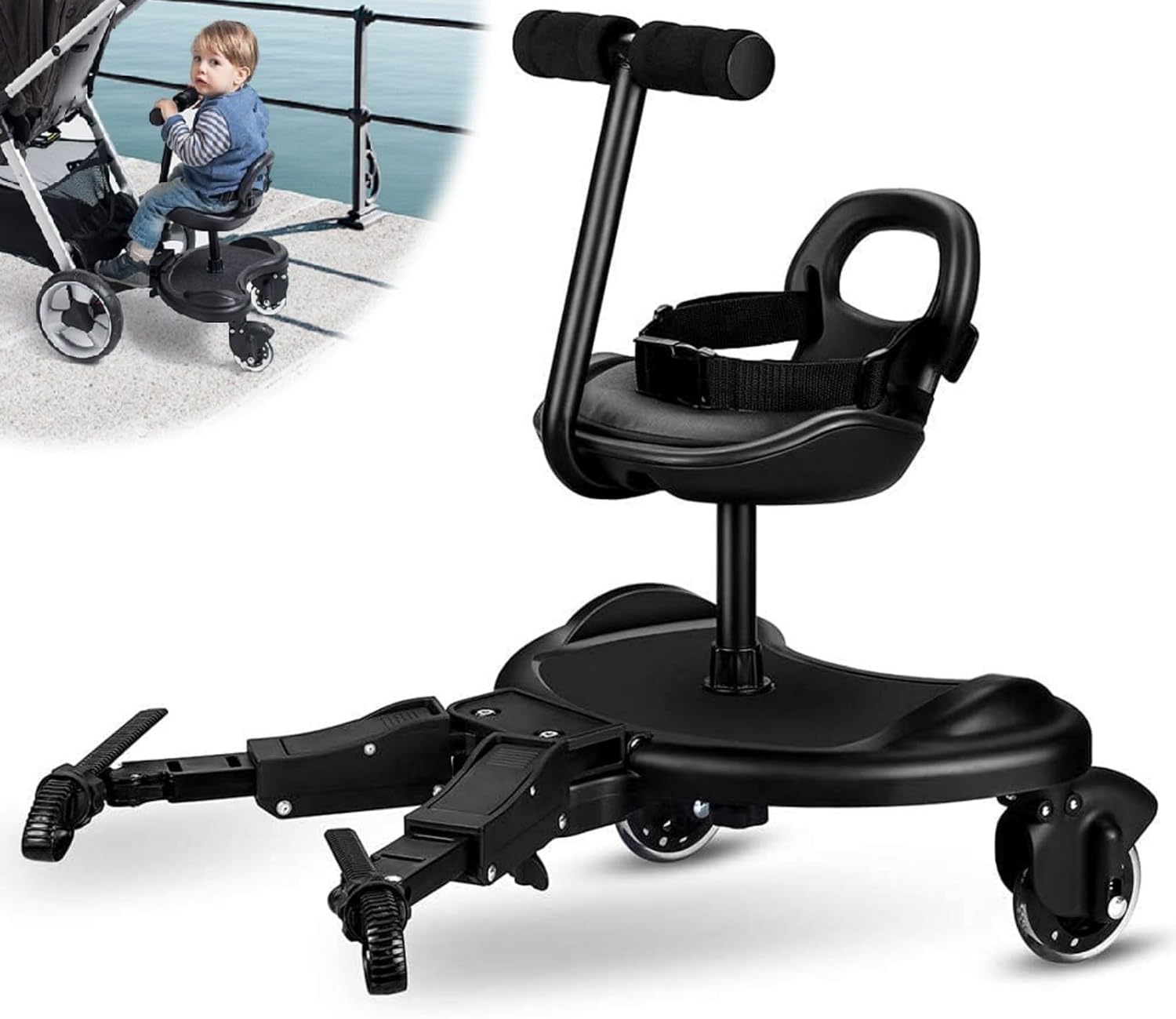 ベビーカーステップ 子供用 二人乗り 補助ペダル 立ち板 座席 ベビーカーパーツ アダプター 取り外し可能 2〜6歳の子供に適用