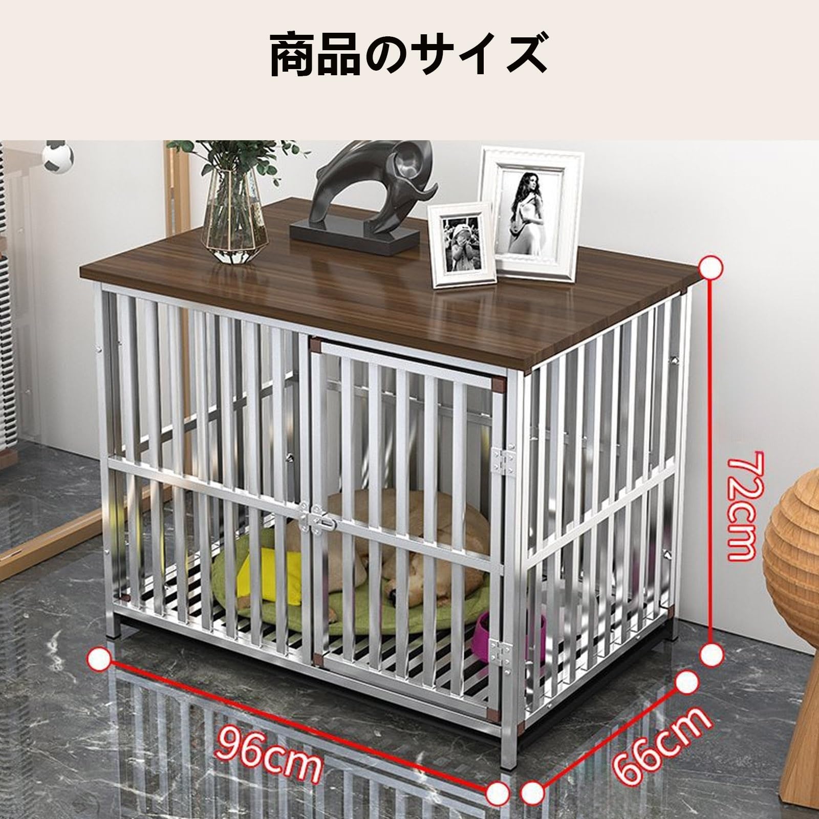 大型犬用ケージ 犬ケージ ペットケージ 屋根付き 木製 ステンレス鋼 強くて頑丈 中...