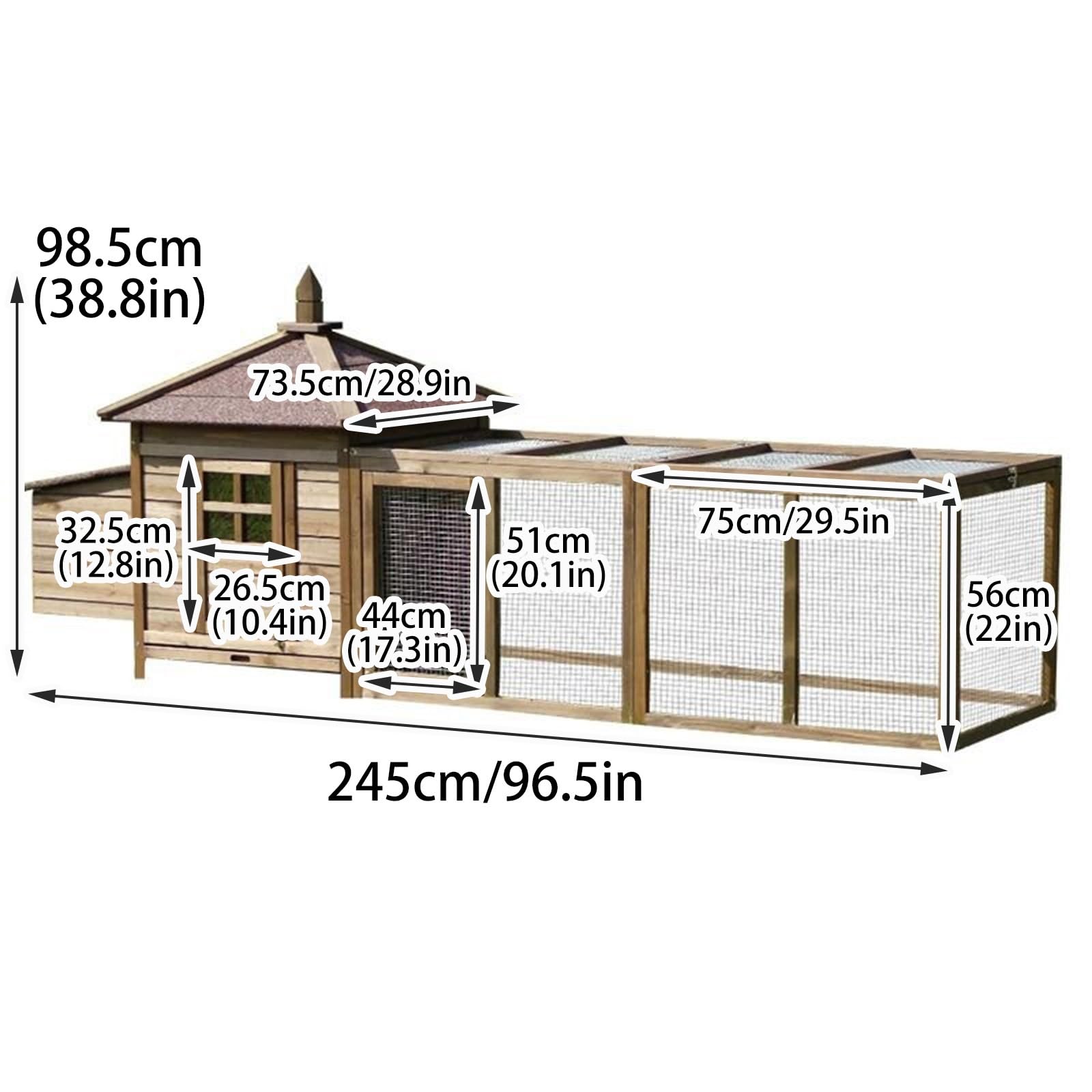 大型ウサギ小屋、漏れ防止トレイとアスファルト屋根付きの屋外用木製ウサギケージ...