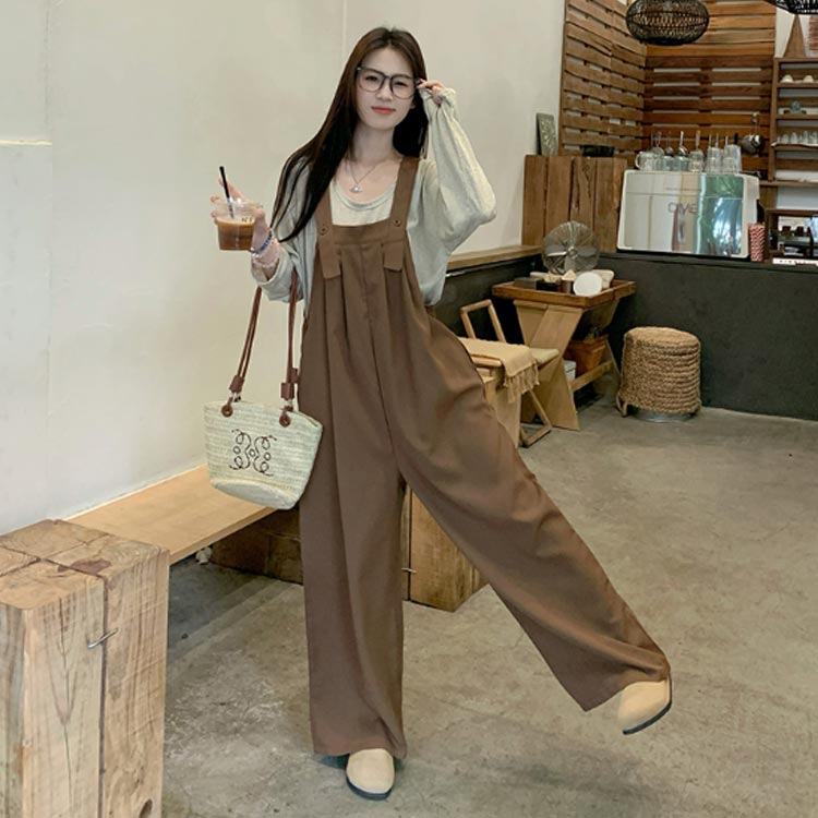 匠shinのサロペット ダブルタック ワイドパンツ 大人サロペ レディース オールインワン サロペットパンツ ワイドサロペット 脚長 キレイ｜アングル2