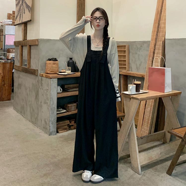 匠shinのサロペット ダブルタック ワイドパンツ 大人サロペ レディース オールインワン サロペットパンツ ワイドサロペット 脚長 キレイ｜アングル3