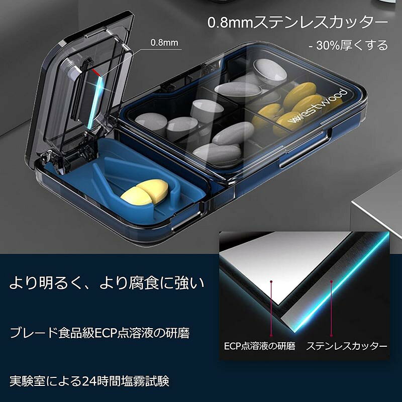 付き ピルカッター 薬ケース 携帯用 薬入れ 錠剤カッター おしゃれ サプリメントケース 薬 カッター 小型 サプリケース 薬入れケース shin821-10108159 匠shin サンプル画像3
