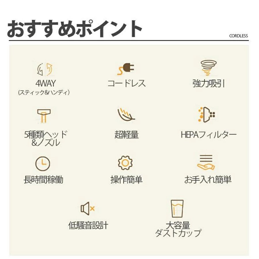【超軽量1.3kg＆強力吸引】コードレス掃除機 4WAY スティック ハンディ クリーナー 多機能 サイクロン式 自立 静音 ダニ対策 充電式 軽量 一人暮らし 安い コンパクト 掃除 クリーニング プレゼント ギフト ポイント消化 人気 おすすめ 新生活 母の日 父の日 誕生日