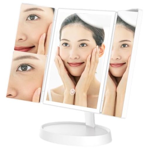 LaCurie女優ミラー3色光モード三面鏡卓上鏡化粧鏡LEDライト2倍&3倍拡大鏡明るさ調整タッチパネル角度調..