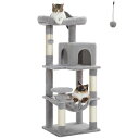 PETEPELA(ぺテぺラ)キャットタワースリムコンパクト猫タワー据え置き置き型省スペースハンモック爪研ぎ見晴台人気ボンボン天然麻紐シンプル運動不足解消多頭飼い-グレーM高さ116CM