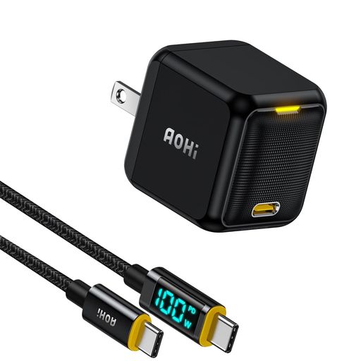 AOHI65W充電器TYPE-C液晶ケーブル付属(1.2M)【GAN+搭載(超小型・高効率充電・過熱防止)/PDPPS/PSE認証/充電ステータスライト】MACBOOKPROIPHONEANDROIDSAMSUNGGALAXY