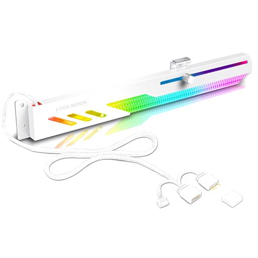 【スモールラボ】COOLMOONグラフィックボードブラケットGPUホルダーLEDARGB5v3pin28cm支え垂れ防止脱落防止(ホワイト)