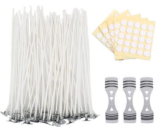 キャンドル芯100本セット20cmろうそく芯綿100%のキャンドル材料キャンドルホルダー芯固定ホルダー5個DI..