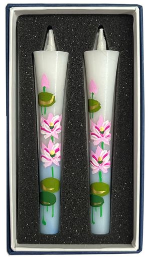 花ろうそく蓮3号手描き絵ろうそくハス手書き2本入り淡路梅薫堂和ろうそくお供え物ギフト贈り物インテリ..