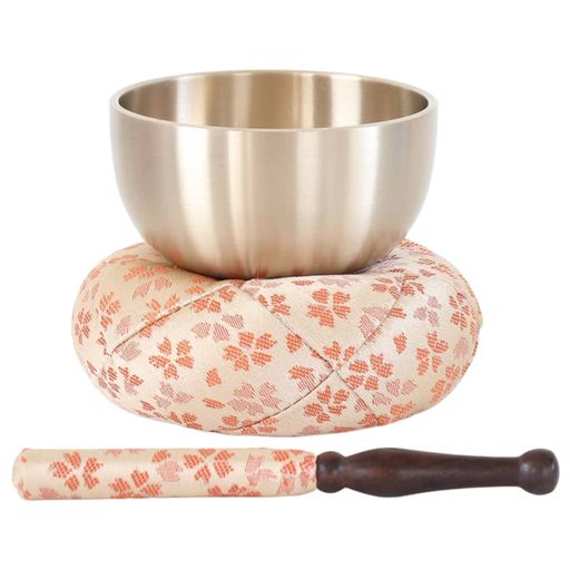 なーむくまちゃん工房日和柄国産おりんセットおリン+リン棒+布団2.3寸(直径7cm)ベージュ