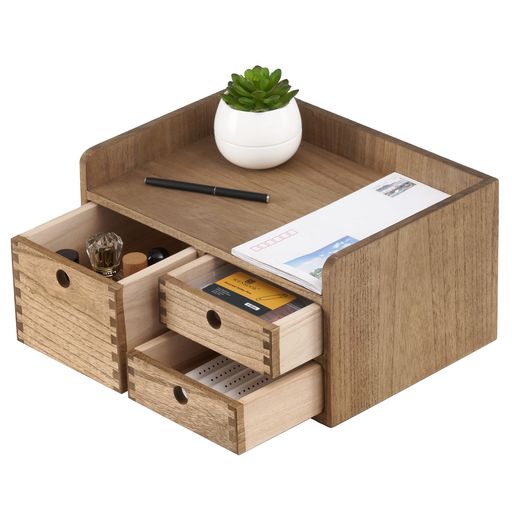 KIRIGENミニチェスト卓上チェスト書類ケースデスクトレー小物収納チェストデスク上置棚手作りブラウンT..