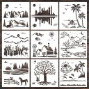 Mollytek9枚セット描画テンプレートステンシルシートプレート風景子供手帳用製図用絵画テンプレート描画ツール絵描き道具塗り絵DIYアルバム絵図手帳用に(風景...