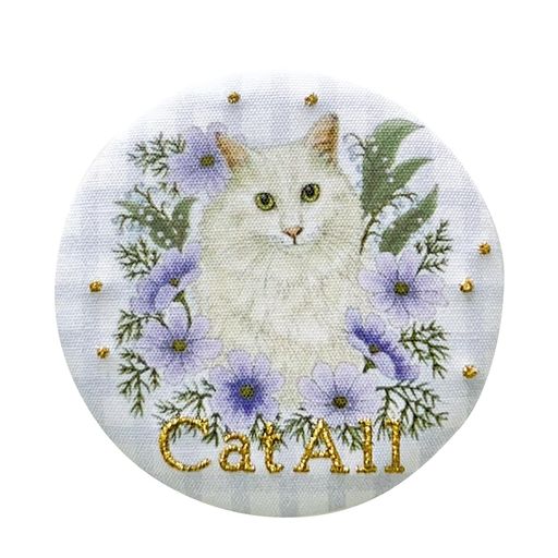 【CatAll】刺繍ポケットミラー携帯ミラー手鏡(グレー)コンパクトかわいいカワイイ猫ねこグッズプレゼント