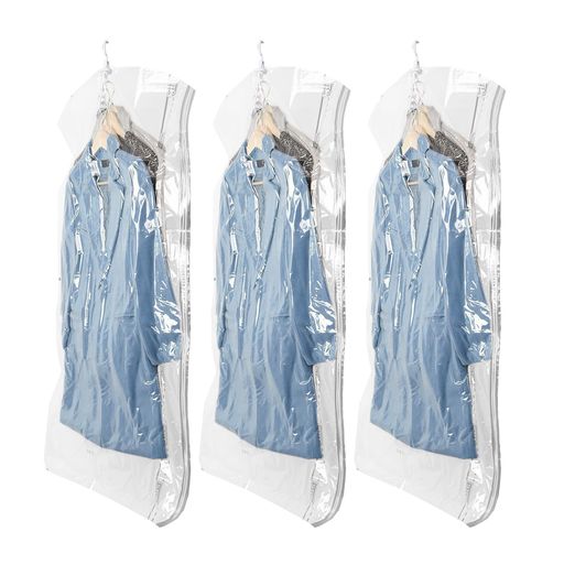 CLEVHOM圧縮袋吊るせる衣類圧縮袋135x70cm3枚入吊り下げ真空バッグカビダニ対策防塵防湿着物収納コート洋服ジャケットスーツ用大容量360度回転掃除機対応省スペース引越し衣替え旅行用透明