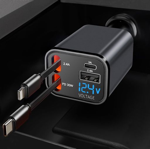 【2025小型設計】CARXtruck巻き取り式充電ケーブル車充電器シガーソケット4台同時充電可能LED表示電圧急速充電スマホiphone/iPad/Galaxy/AQUOS/Xperia対応12V-24V車対応カー用品車用品