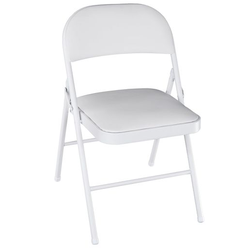 VECELO折りたたみチェアパイプ椅子会議椅子背もたれ付き軽量持ち運び完成品アウトドアイベント座面高44cm耐荷重100kgPUレザーホワイト