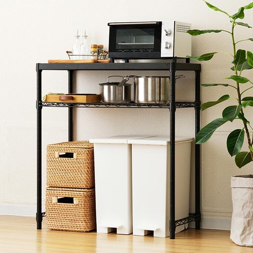ドウシシャルミナスノワールキッチンラック棚幅802段スリムゴミ箱上ラック全体耐荷重160kg大型レンジ対..