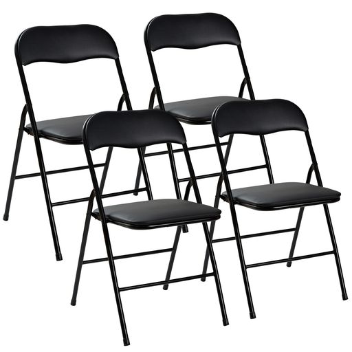 VECELO折りたたみチェアパイプ椅子[4脚セット]折り畳み背もたれ軽量持ち運び完成品会議アウトドアイベント座面高44cm耐荷重100kgPUレザーブラック
