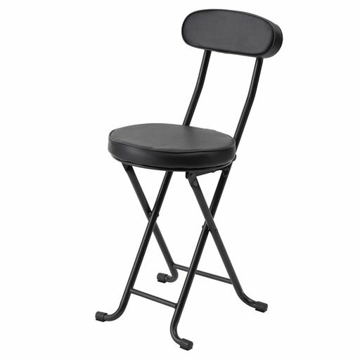 永井興産折りたたみチェアパイプ椅子幅35x奥行45x高さ76cmブラック合成皮革背もたれ付き完成品ベースチェアNK-021