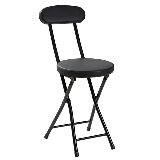 VECELO折りたたみチェアパイプ椅子折り畳み背もたれスリム軽量持ち運び完成品組立不要座面高46.5cm耐荷重100kgPUレザーブラック