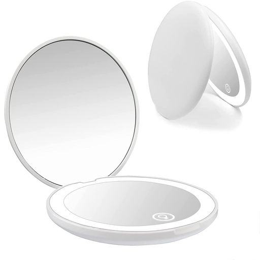 コンパクトミラー等倍&10倍両面鏡ライト付き折りたたみ化粧鏡携帯ミラー無段階調光角度調整可メイクア..