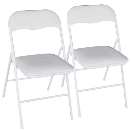 VECELO折りたたみチェアパイプ椅子[2脚セット]折り畳み背もたれ軽量持ち運び完成品会議アウトドアイベント座面高44cm耐荷重100kgPUレザーホワイト