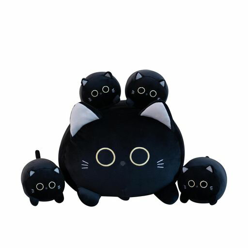 抱き枕ぬいぐるみ大きい猫動物可愛い-ママの猫と4匹の子猫がお腹に-ねこネコだきまくら抱き枕動物黒猫..