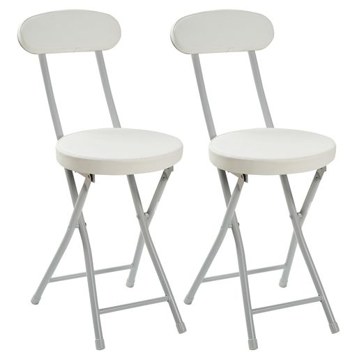 VECELO折りたたみチェアパイプ椅子[2脚セット]折り畳み背もたれスリム軽量持ち運び完成品組立不要座面高46.5cm耐荷重100kgPUレザーホワイト