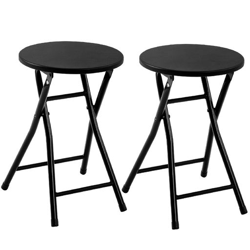 VECELO折りたたみスツール[2脚セット]パイプ椅子折り畳み軽量スリム持ち運び完成品高さ46.5cm耐荷重100kg木目ブラック