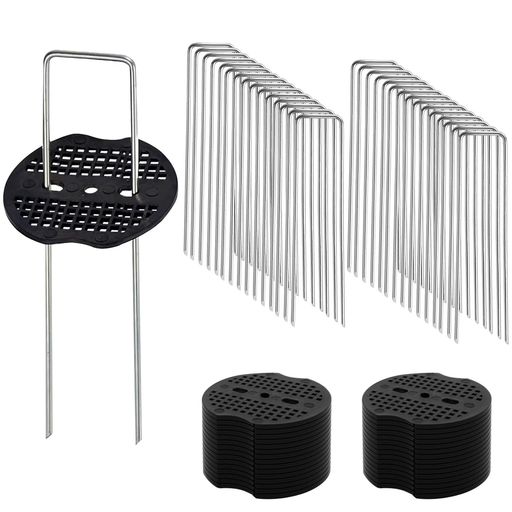 Yeeco防草シート固定ピン30本セットUピン杭15cm押さえピン黒丸付き人工芝園芸用農業用