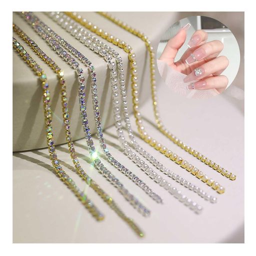 ネイルチェーン5本セット30CMネイルパーツネイル用きらきらラインストーンチェーンパール裁断可能細い立体ゴールドシルバーラインストーンキラキラネイルアートパーツジュエリーデコ…