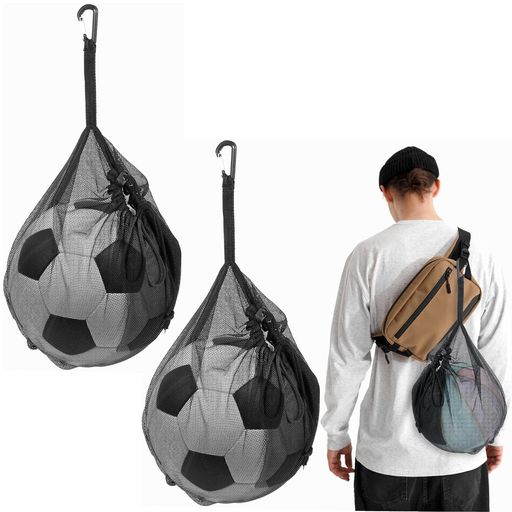 サッカーボール入れ2個入りポータブルボールネットボール収納ネット巾着メッシュバッグボールバッグ持..