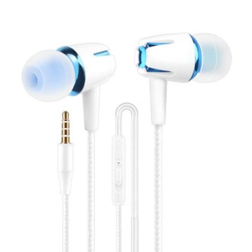 イヤホン有線マイクホワイトxブルーおしゃれボタン付き通話可能カナル型イヤホンジャック3.5mm重低音