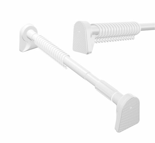 TIUKIEY強力突っ張り棒3M以上20個のカーテンリングを含む幅:245cm-335cm伸縮カーテ棒3.35m強負荷ドリル不要つっはり棒3m以上ホワイト耐荷重25~50kg(ホワイト245-335cm)