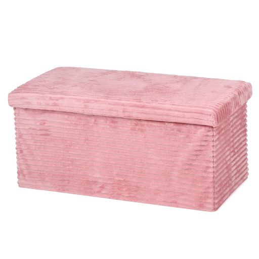 プレジールショップオットマン収納スツール(38x76x38cmピンクコーデュロイ)折り畳みぬいぐるみ収納