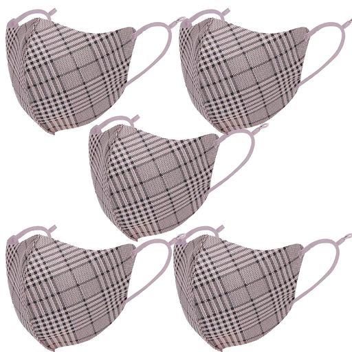 マスクレディースおしゃれ大人かわいいタータンチェック柄洗えるデザインマスクパープル5枚(マスクケー..