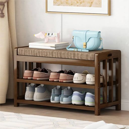 玄関ベンチYumcute収納ベンチシューズラック幅60竹製2段式下駄箱靴箱玄関椅子スリム室内靴棚靴入れ木製..