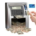 電子貯金箱ATMバンク子供面白い貯金箱可愛いおしゃれブラック500円玉100万可能小銭札金額がわかる貯金箱自動音声付き多機能ATM型日本語ガイド付きシルバーブラ...