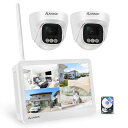 ANAKK防犯カメラ屋外500万画素2台130°広角IP67防水モニター付きWIFIドーム型監視カメラ夜間カラー撮影AI人感センサーWI-FIなくても使えるワイヤレス防犯カメラセット屋外防犯カメラ動体検知2…