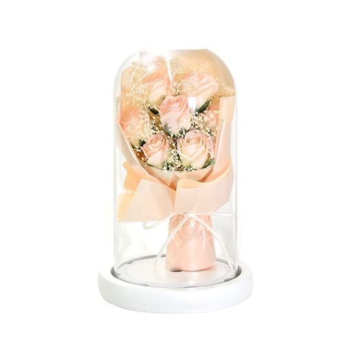 ポピー名古屋ソープフラワーシャボンフラワー造花ギフトプレゼント7輪ブーケバラ花束約21cmガラスドー..