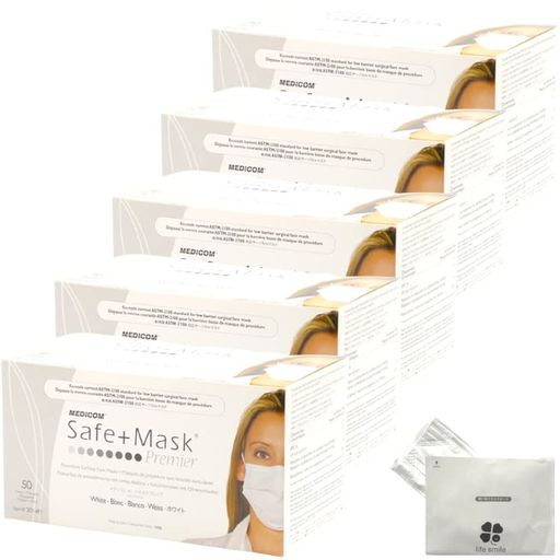 【5個セット】セーフマスクプレミアホワイト50枚入2014Mマスクケース付き
