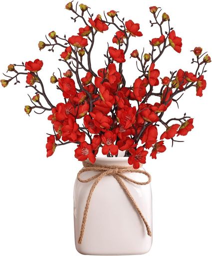 DIFEIUKI造花紅梅梅の花8本セット枯れない人工花ブーケレッド新年お正月飾り春節室内フラワーアレンジメントインテリア部屋飾り造花芸術フェイクフラワー