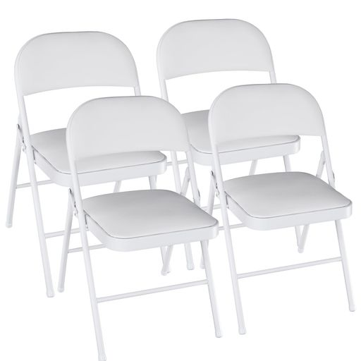 VECELO折りたたみチェアパイプ椅子[4脚セット]会議椅子背もたれ付き軽量持ち運び完成品アウトドアイベント座面高44cm耐荷重100kgPUレザーホワイト