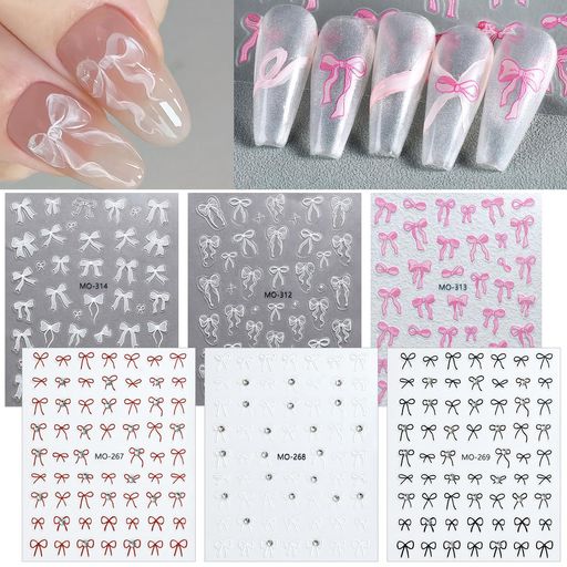 CHISAFLYネイルシールリボンネイルステッカーリボン立体白黒赤可愛いネイル用シール3D透明蝶結び6セット CHISAFLYネイルシールリボンネイルステッカーリボン立体白黒赤可愛いネイル用シール3D透明蝶結び6セット