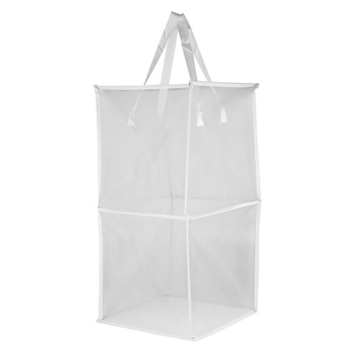 縦長ランドリーバスケット洗濯カゴ折り畳み式メッシュ素材通気性持ち手付き軽量衣類収納(ホワイト)(3)