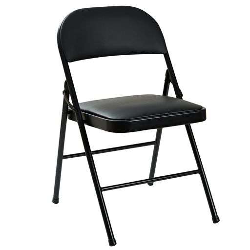 VECELO折りたたみチェアパイプ椅子会議椅子背もたれ付き軽量持ち運び完成品アウトドアイベント座面高44cm耐荷重100kgPUレザーブラック