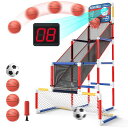 EagleStoneバスケットゴールサッカーゴール屋外室内おもちゃ子供用2in1ゴールセットバスケットボール3個サッカー1個付き自動採点歓声組立式ストレス解消小...